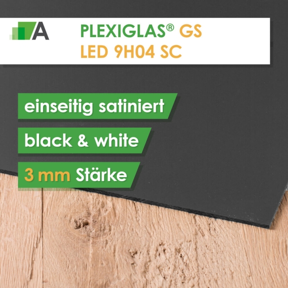 PLEXIGLAS® GS LED black & white 9H04 SC einseitig satiniert Stärke 3 mm für LED Hinterleuchtung