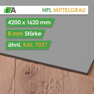 HPL Mittelgrau -  ähnl. RAL 7037 - Stärke 8 mm - 4200 x 1620